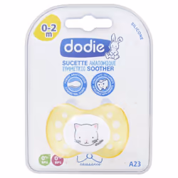 Dodie Sucette Anatomique Silicone 0-2 Mois N°A23 a été développée par des experts et convient aux bébés de 0 à 2 mois. La suc ...