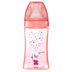 Dodie Biberon Initiation+ 270 ml Débit 2 0-6 Mois - Couleur : Rose est un biberon avec un système de double valve anti-coliqu ...