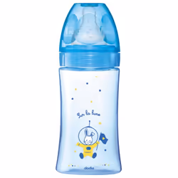 Dodie Biberon Initiation+ 270 ml Débit 2 0-6 Mois - Couleur : Bleu est un biberon avec un système de double valve anti-coliqu ...