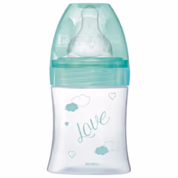 Dodie Biberon Verre Initiation+ 150 ml Débit 1 0-6 Mois est un biberon qui possède une tétine ronde 3 vitesses avec une doubl ...