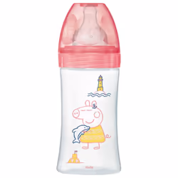 Dodie Peppa Pig Biberon Initiation+ 270 ml Débit 2 0-6 Mois - Modèle : Peppa est un biberon avec un système de double valve a ...
