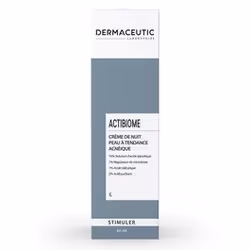 Crème de nuit peau à tendance acnéique Actibiome des Laboratoires Dermaceutic, exfolie et libère les pores de la peau et aide ...
