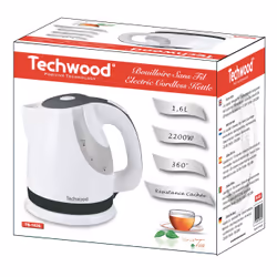 Techwood TB-1626 bouilloire 1,6 L 2200 W Noir, Blanc