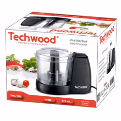 Techwood THA-156 hachoir électrique 0,375 L 150 W Noir, Transparent