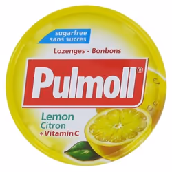 Pulmoll Citron Sans Sucres 45 g sont des pastilles pour la gorge avec édulcorant à l'extrait de stévia (glycosides de stéviol ...