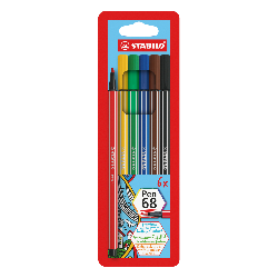 STABILO Pen 68 stylo-feutre Bleu, Vert, Orange, Rose, Rouge, Jaune 6 pièce(s)