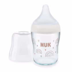NUK Perfect Match Biberon Étoiles Verre 120ml est un biberon innovant avec contrôle de température, conçu pour faciliter l’al ...