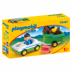 Playmobil 1.2.3 Cavalière avec voiture et remorque