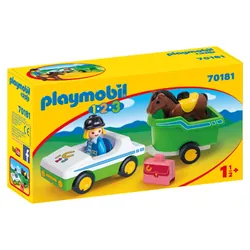 Playmobil 1.2.3 Cavalière avec voiture et remorque