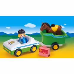 Playmobil 1.2.3 Cavalière avec voiture et remorque