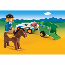 Playmobil 1.2.3 Cavalière avec voiture et remorque