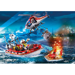Playmobil City Life Brigade de pompiers avec bateau et hélic