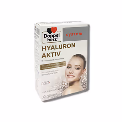 Doppelherz® system Hyaluron Aktiv combine l’acide hyaluronique avec des vitamines et des oligoéléments essentiels pour la san ...