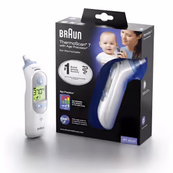 Braun ThermoScan® 7 est le produit phare de la gamme de thermomètres Braun. Ce thermomètre auriculaire est doté de la technol ...