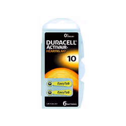 Piles DURACELL Hearing Aid ZA 10 - Nombre de Piles: 6 Piles - Tension: 1.45 V - Avec ouverture EasyTab - Piles pour aides aud ...