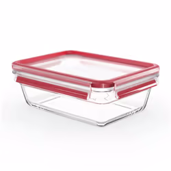 Tefal MasterSeal N1041010, Boîte, Rectangulaire, 1,3 L, Rouge, Transparent, Verre, 420 °C