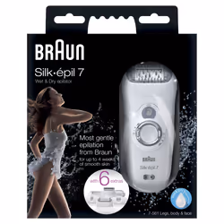 Braun Épilateur Silk-épil 7-561 Wet & Dry avec 6 accessoires incluant une tête de rasage et un embout tondeuse