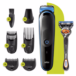 Braun All-in-one MGK5245 tondeuse à barbe Batterie 2,1 cm Mouillé & sec Noir, Bleu