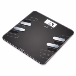 Pèse personnes Bluetooth- Écran LCD à rétroéclairage blanc- Taille des chiffres : 26 mm- Des électrodes en acier inoxydable brossé- Plateau de pesée en verre de sécurité- Sélecteur: kg/lb/st- Capacité de charge : 180 kg- Graduation : 0