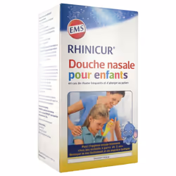 Rhinicur Douche Nasale pour Enfants + Sel de Rinçage Nasal pour Enfants 4 sachets est un dispositif médical permettant le net ...