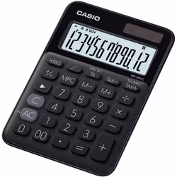 Casio MS-20UC-BK, Bureau, Calculatrice basique, 12 chiffres, 1 lignes, Batterie/Solaire, Noir
