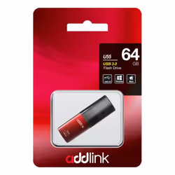 Clé USB Addlink U55 - Capacité 64 Go - Interface USB 3.0 - Couleur Rouge - Dimensions 54.6 x 16.8 x 7.2 mm - Poids 10g