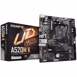 Gigabyte A520M K (rev. 1.0), AMD, Emplacement AM4, AMD Ryzen™ 3 de 3e génération, AMD Ryzen 5 de 3e génération, AMD Ryzen™ 7  ...