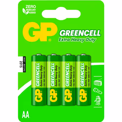 4x Piles AA GP Greencell Extra Heavy Duty - Référence IEC: R03 - Tension 1.5 V - Diamètre: 10.5 mm - Hauteur: 44.5 mm - Poids ...