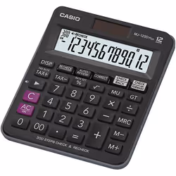 Casio MJ-120D Plus, Bureau, Calculatrice basique, 12 chiffres, Batterie/Solaire, Noir