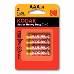 Piles KODAK Super Heavy Duty au Zinc - Nombre de Piles: 4 Piles - Format de Pile: AAA/R03 - Tension: 1.5 V - Batteries idéale ...