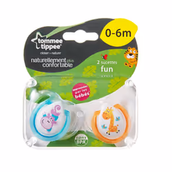 Tommee Tippee Fun Style Sucet 0-6m Mixte x2, Tétine pour bébé classique, Orthodontique, Silicone