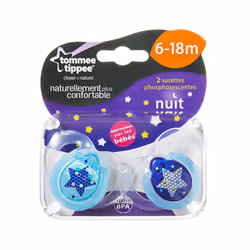 Tommee Tippee Sucet Nuit 6-18m Mixte x2, Tétine pour bébé pour la nuit, Orthodontique, Silicone
