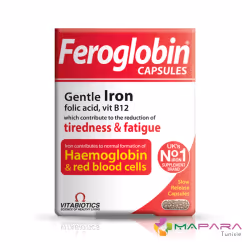 Capsules Feroglobin est un supplément de fer doux, sous forme de capsule avec du zinc et de la vitamine B12, formulé pour fou ...
