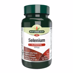 Natures Aid® Selenium fournit 200 µg de sélénium en combinaison avec les vitamines A, C et E plus le zinc. Le sélénium contri ...