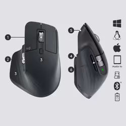 Logitech MX Master 3 - Droitier - Laser - RF sans fil + Bluetooth - 4000 DPI - Graphite (910-005694) - Vue supplémentaire 6