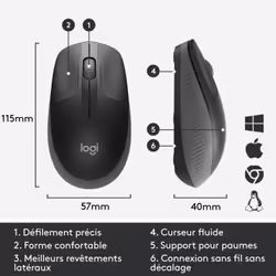 Logitech M190 Full-Size Wireless Mouse - Ambidextre - Optique - RF sans fil - 1000 DPI - Charbon de bois (910-005905) - Vue supplémentaire 9