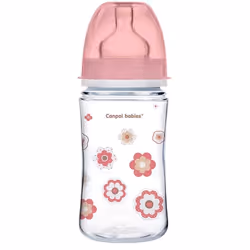 Canpol Biberon anti-colique - 240 ml - rose fleurs - tétine 3m+