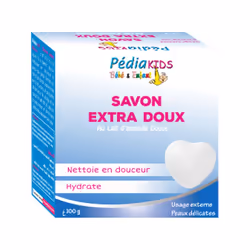 Pédiakids Savon Extra doux est formulé spécialement pour nettoyer en douceur la peau de bébé.