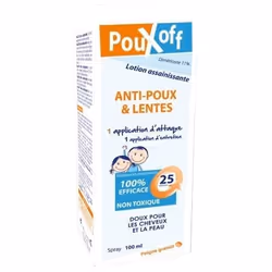 PouxOff Lotion assainissante, élimine radicalement les poux et les lentes.