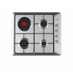 Plaque de Cuisson FOCUS 60 cm-3 feux gaz+1 électrique - 3 Bruleurs à gaz 1 brûleur auxiliaire 1000W, 1 semi-rapide 1650W, 1 r ...