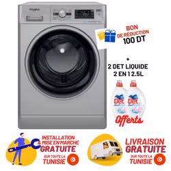 Lave Linge Whirlpool Hublot, 7 kg, 1200 Tours/min, 6ème sens, Silver, FFWS 7235 SB NA