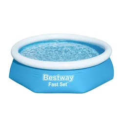 Piscine Gonflable - BESTWAY Fast Set - Ronde - 457 x 107 cm - Imitation Rotin - Épurateur à Cartouche de 2 006 L/H Échelle