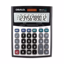 Calculatrice de bureau 12 chiffres - 2 sources d'alimentation : solaire ou batterie - Ecran LCD extra large - Clés en plastiq ...