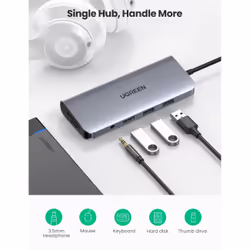 Ugreen 80133 hub & concentrateur USB 3.2 Gen 1 (3.1 Gen 1) Type-C 5000 Mbit/s Gris - Vue supplémentaire 2