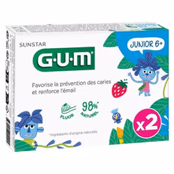 GUMDentifrices Junior6 ans et + Avec Fluor et Isomalt Goût Fraise2x50mlSpécialement conçu pour les enfants âgés de 6 ans et ...