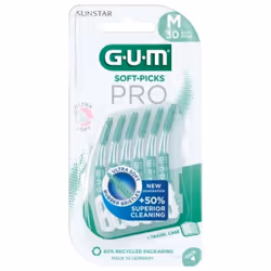 GUM Soft-Picks Pro 30 Unités - Taille : M sont des bâtonnets interdentaires en caoutchouc qui permettent un nettoyage doux et ...