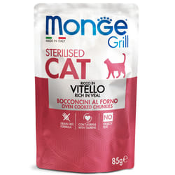 MONGE GRILL CHAT STERILISE RICHE EN VEAU 85GR