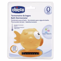 Chicco Thermomètre de Bain 0 Mois et + - Couleur : Orange est un thermomètre en forme ludique de poisson qui flotte sur l'eau ...