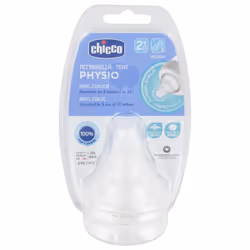 Chicco Physio 2 Tétines Débit Moyen 2 Mois et + sont des tétines physiologiques avec valve anti-colique pour biberon Perfect5/Well Being/Original Touch. Leur forme symétrique
