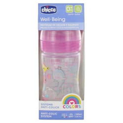 Chicco Well Being Colors Biberon 150 ml Débit Lent 0 Mois et + - Couleur : Rose